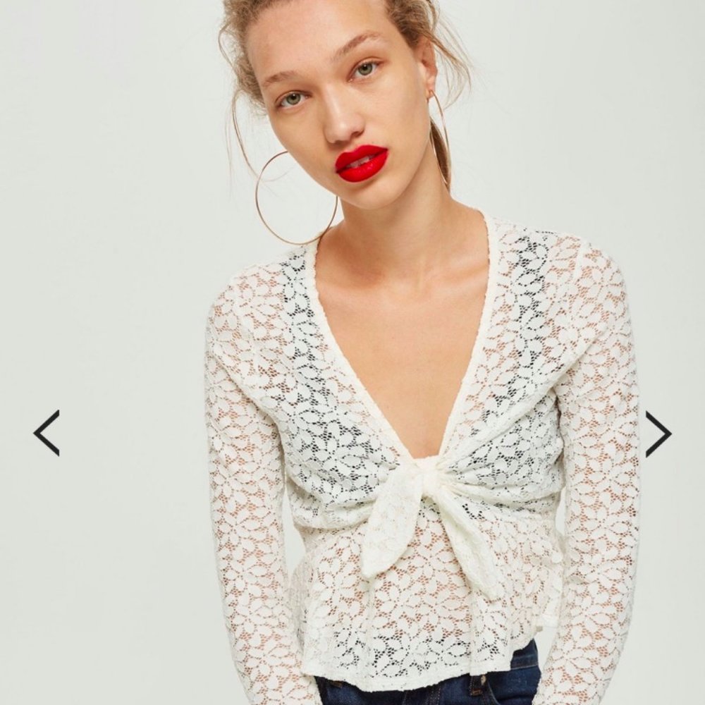 Topshop Petite Lace Tie Front Blouse, Size 4
